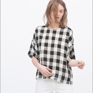 Zara Linen checkered Top button down back